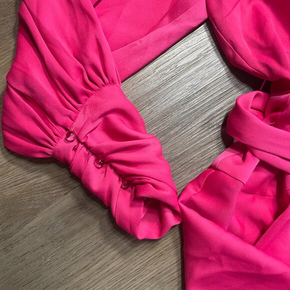 NWT Alexia Admor Phoebe Ruffle Wrap Dress size 10 hot pink long sleeve mini - Picture 12 of 13